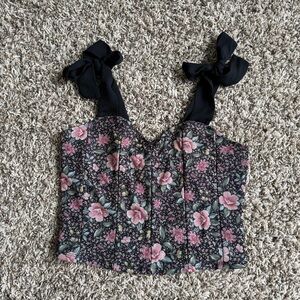 Willow & Root Floral Mesh Corset Cropped Tank Top
